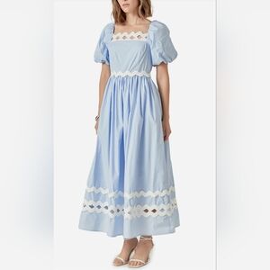 English Factory Light Blue Maxi Dress with Puff Sleeves